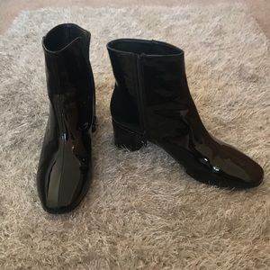 Black Faux Leather Shiny Booties
